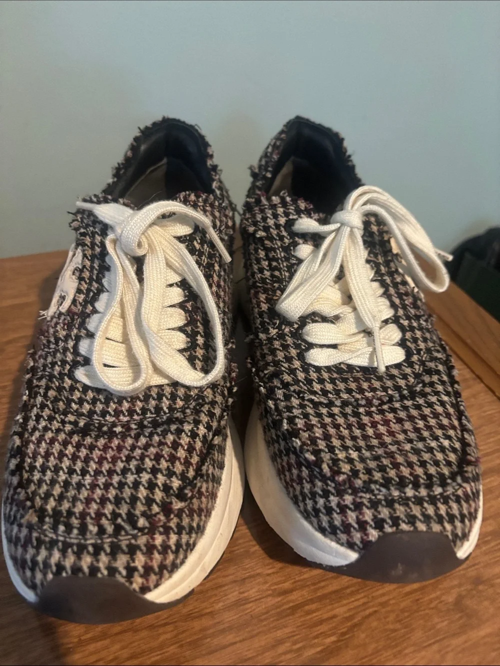 Tory Burch Tweed Knit Platform Sneakers - Cream Laces
